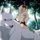 Princess Mononoke on her wolf.
